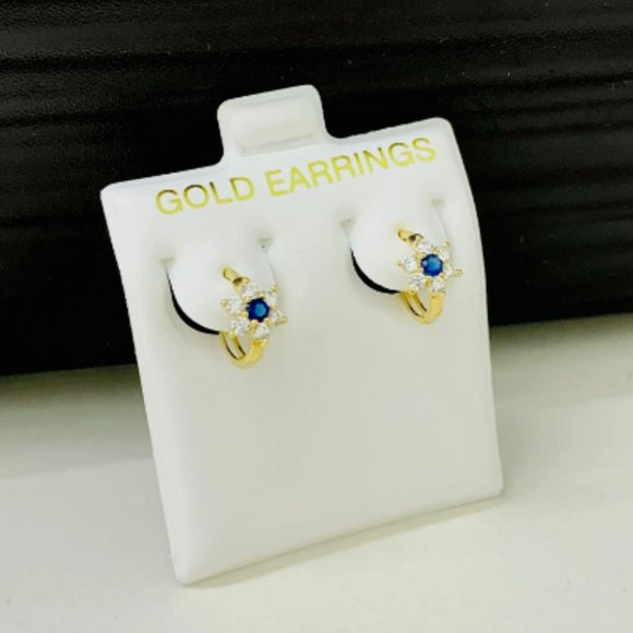 14K Yellow Gold Flowers Huggies Hoop Earrings Birthstones 11x13mm for Baby Girls - Picture 4 of 16